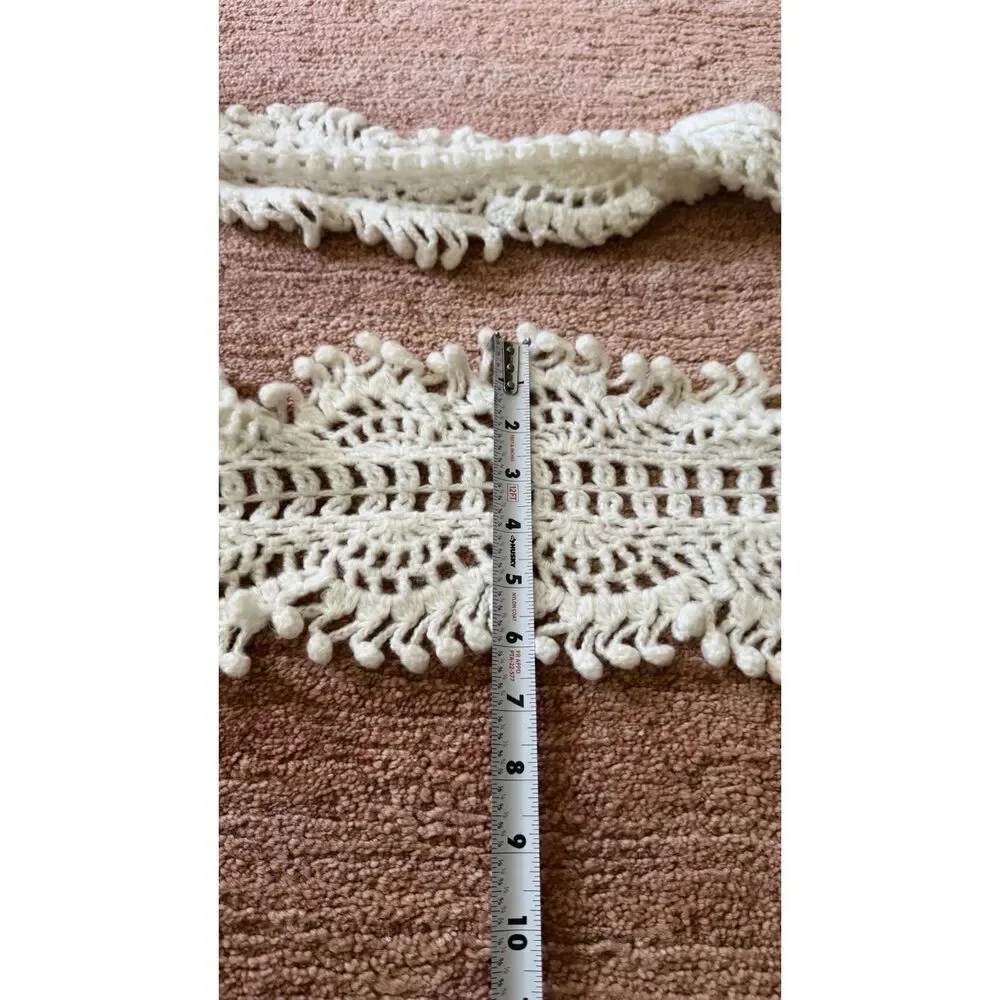 Cream Crochet Knit Scarf Boho Textured Fringe Wrap 70x6